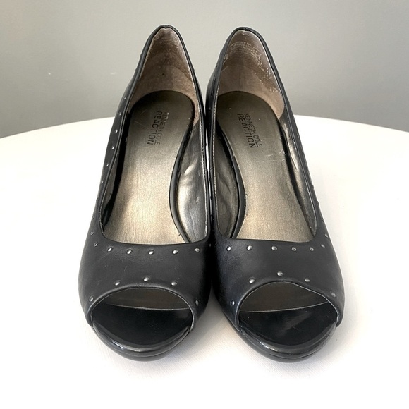 Kenneth Cole Black Studded Leather Peep-Toe Pumps - Picture 3 of 12